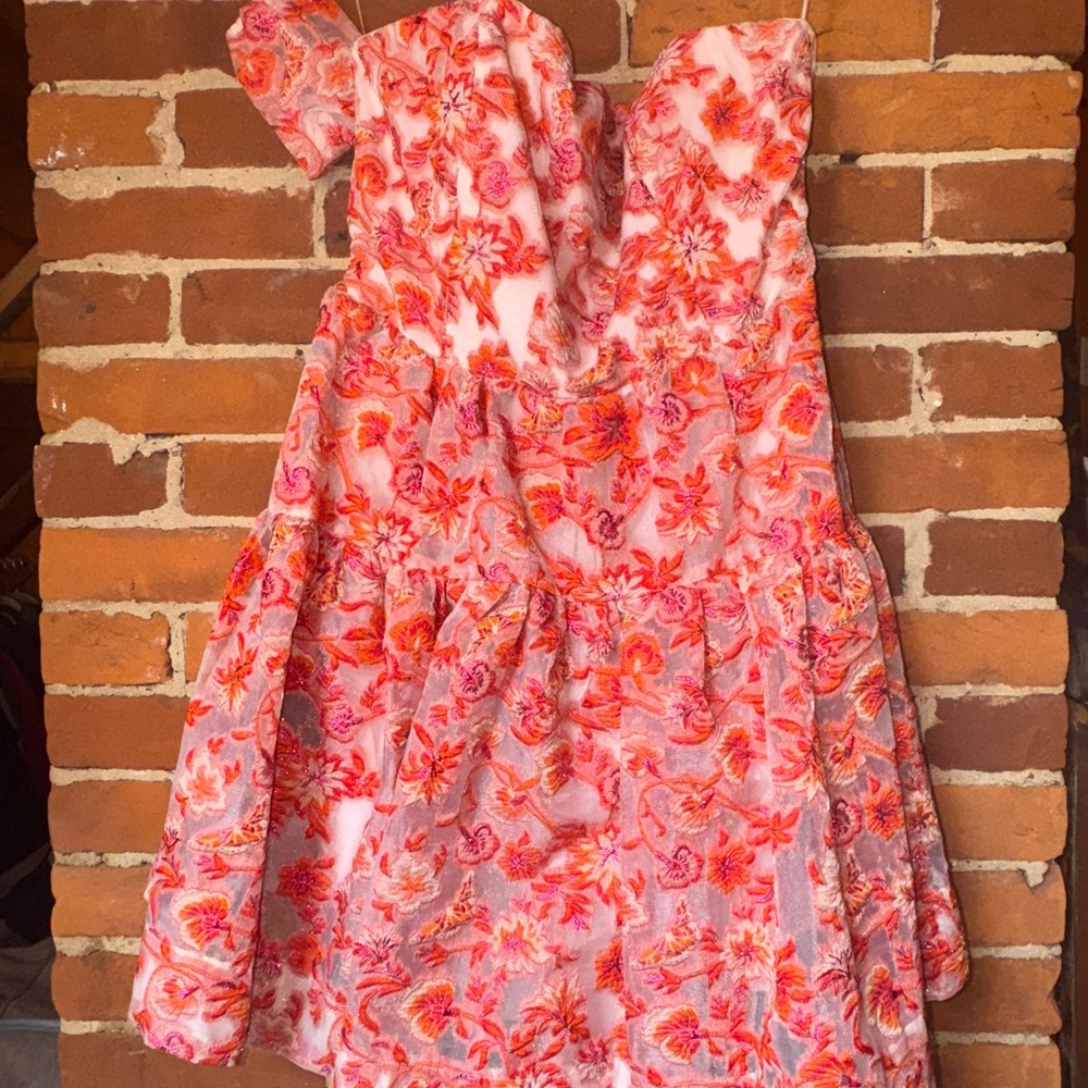 Maeve Pink and Orange Strapless Tiered Dress